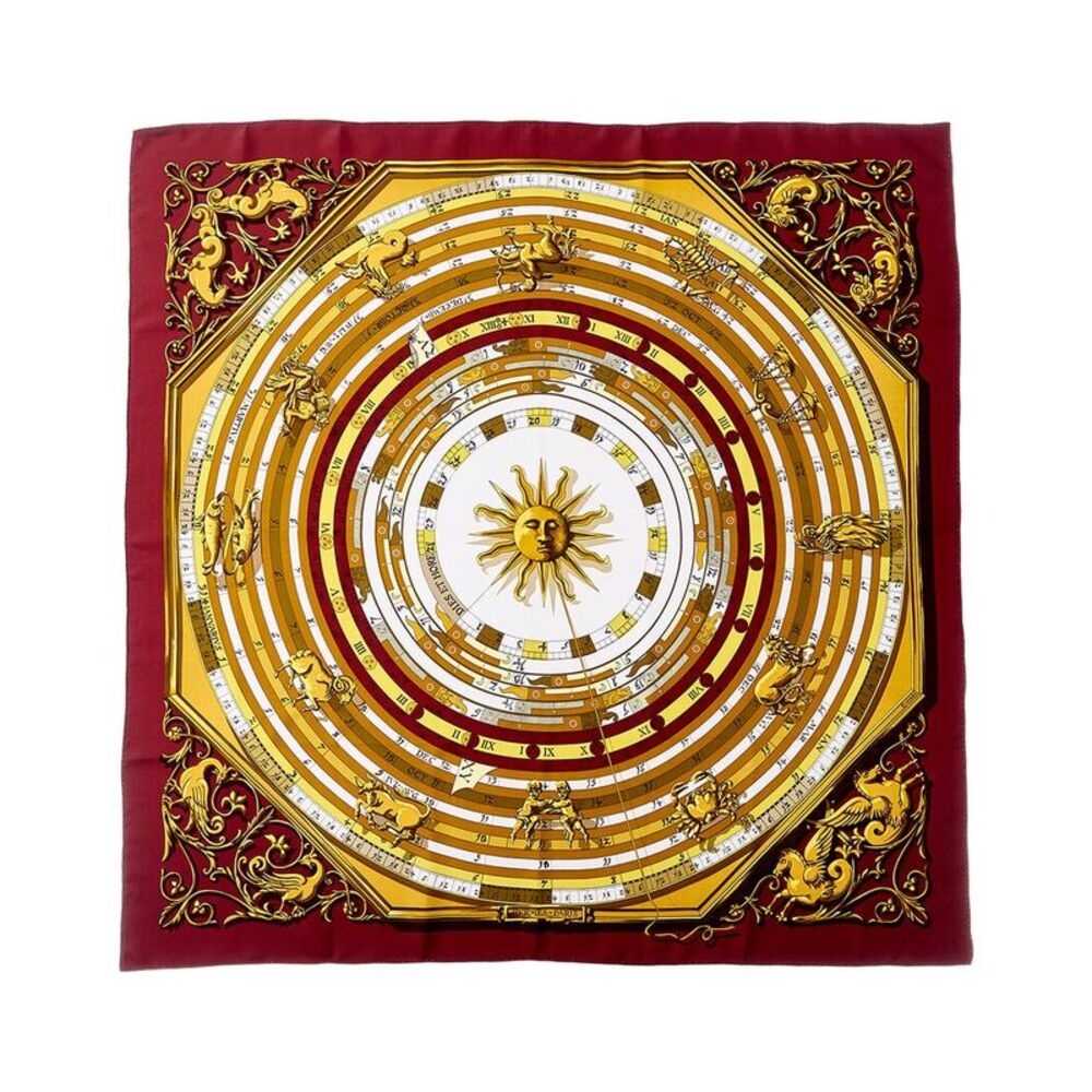 Hermès Multicolor Silk Dies Et Hore Scarf 90 (Authentic Pre-Loved), Red